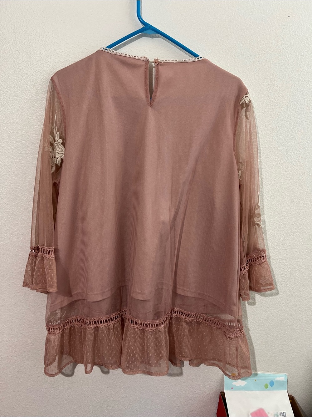 Suzanne Betro Dusty Rose Mesh Tunic with Ivory Floral Appliqué - Picture 5 of 13